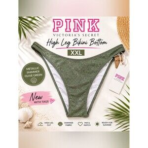 Victoria’s Secret PINK Olive Green Metallic Shimmer High Leg Bikini Bottom NWT